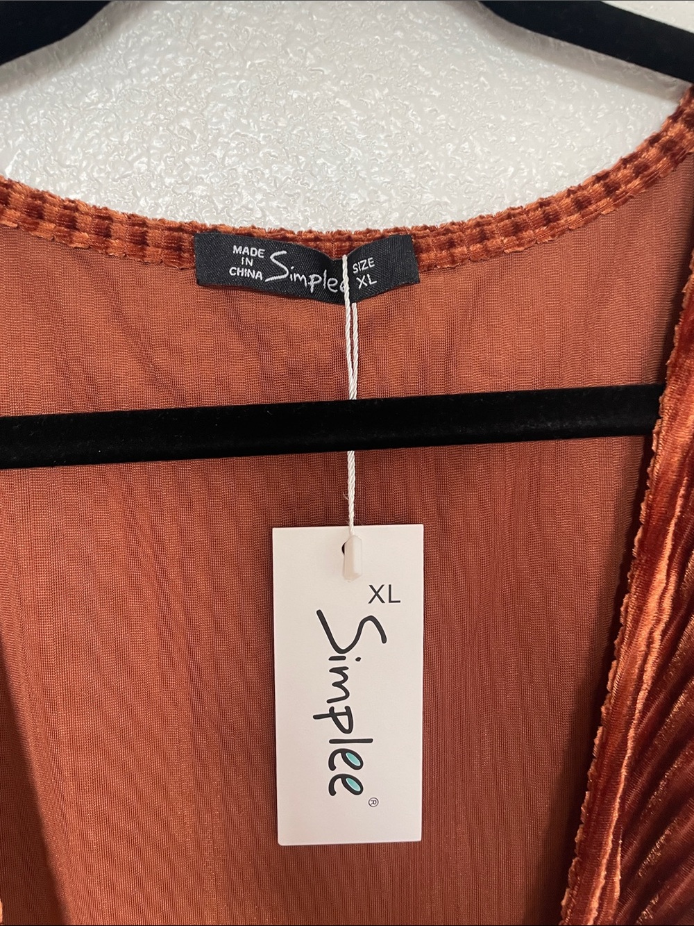 Simplee Ribbed Velvet High-Low Wrap Dress in Rust - Picture 3 of 3